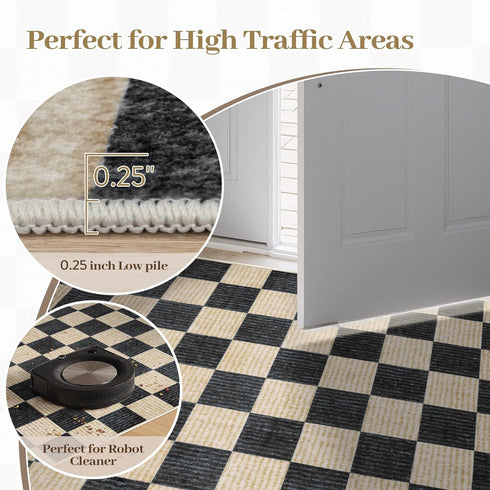 2x6 2'x6') LIVEBOX Washable Runner Rug Checkered, Black Runner Rugs for Hallway, Non-Slip Kitchen Runners, Farmhouse