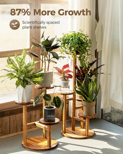 3 Bamworld Tier Plant Stand Indoor, Corner Wood Plant Shelf for Multiple Plants, Small Tiered Round Flower Stand