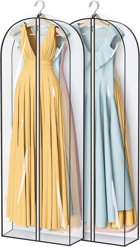 2 Packs MISSLO 65" Clear Garment Bags for Hanging Clothes, 4" Gusseted Dress Bags for Closet Storage Dress Protector