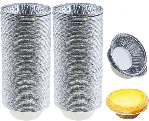 200 Pieces 2.6 Inch Round Pie Tart Small Tin Foil Pans - Disposable Aluminum Mini Pie Pans for Baking
