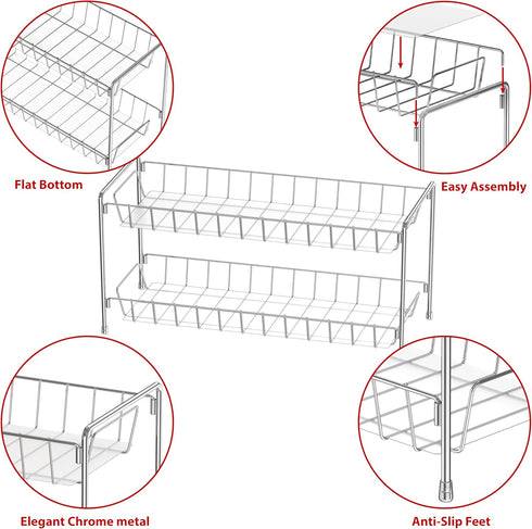 Simple Houseware 2-Tier Chrome Spice Rack Kitchen Organizer Countertop Shelf