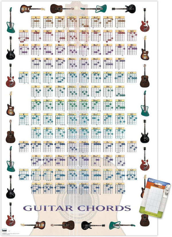 Trends International Guitar Chords II Wall Poster - Learn to Play Guitar, 22.375" x 34", Poster & Mount Bundle