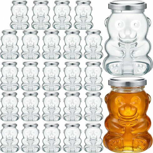 Patelai 24 Pack 6 oz Glass Bear Shaped Honey Jars with Lids