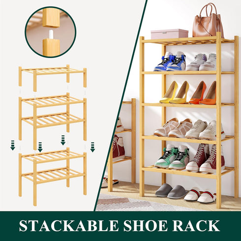 4 Closet, Smiry Shoe Rack, Tier Small Bamboo Shoe Organizer, Stackable Free Standing Wooden Shoe Storage Shelf