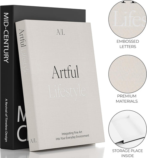 Set 2 Aesthetic Decorative Books - of Stylish Boxes Enhance Your Coffee Table, Bookshelf or Mantel Decor - Beautiful