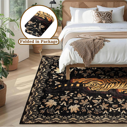 5x7Ft, Washable Tiger Area Rugs Boho Animal Living Room Bedroom Rugs, Soft Low Pile Jungle Kids Nursery Dining Room