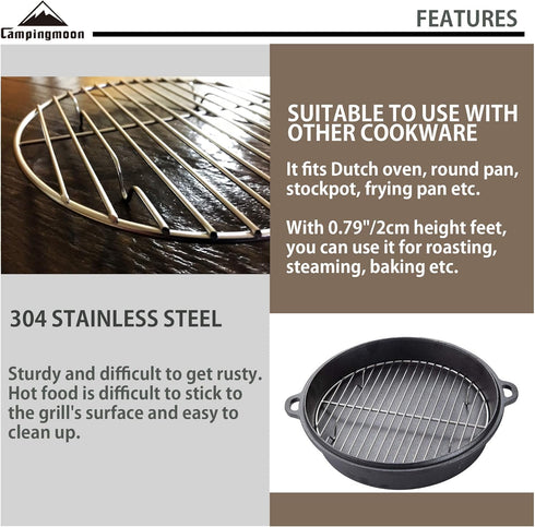 CAMPINGMOON Round Cooling Rack, Roasting Rack for Baking, Stainless Steel, W24 Diameter f9.5inch/f24cm