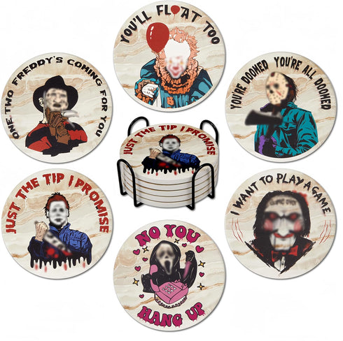 mivishhy Scary Halloween Decor for Kitchen and Home,Spooky Character Stone Cork Coasters for