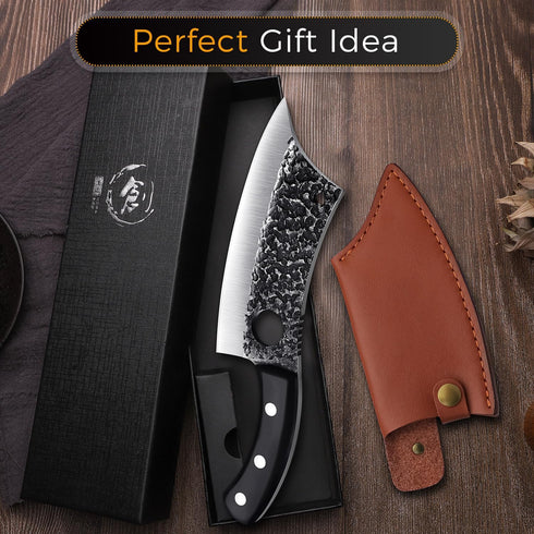 ROCOCO 6.3" Cleaver Butcher Knife, Full Tang with Sheath, Ideal for Home Outdoor BBQ Camping, Great Gift Idea