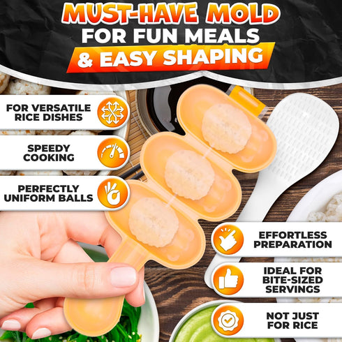 Rice Ball Mold with Paddle Spoon, DIY Kit for Temari Sushi, Yaki-Onigiri, Great for Sushi Plate Decorating