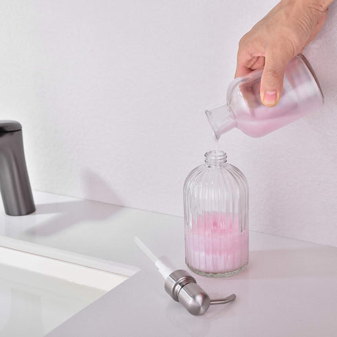 Glass Soap Dispensers for Kitchen and Bathroom - 16oz Heavy Glass Bottle with Stainless Steel Brushed Nickel Pump