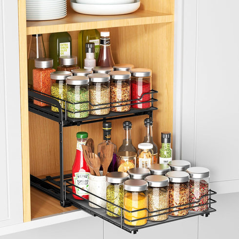 RCHYFEED 2 Tier Pull Out Spice Rack Organizer for Cabinet, Height Adjustable Heavy Duty Vertical Shelf