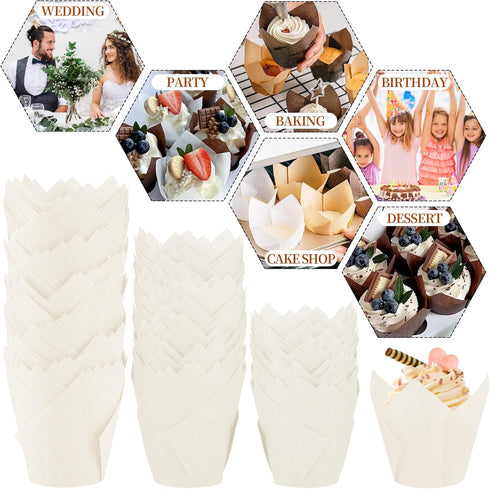 200PCS Tulip Cupcake Liners, Parchment Baking Cups for Birthday Parties, Weddings, Baby Showers, Standard Size