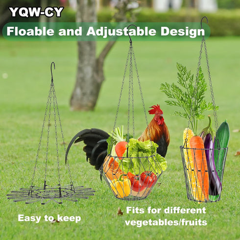 (1 Pack) Hanging Chicken Feeder, Foldable Chicken Vegetable Fruits Feeder, Poultry Feeding Holder Basket with Hanging