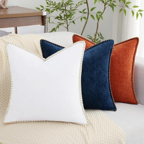 decorUhome Chenille Soft Throw Pillow Covers Set of 2, 18x18 Velvet Neutral Farmhouse Decorative Pillow Covers, Poseidon