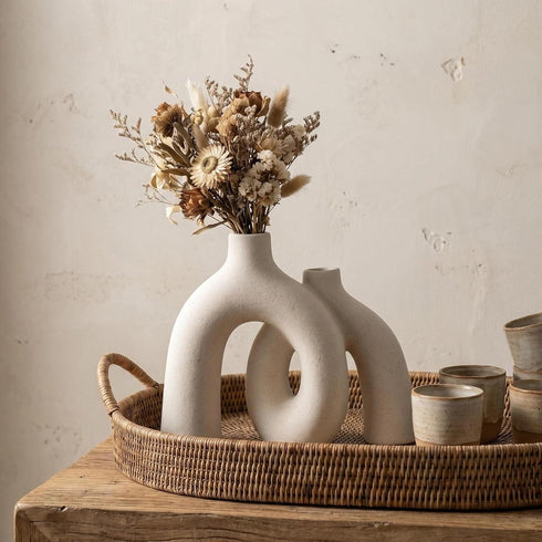Set CEMABT Modern Nordic Boho Vase - Elegant Beige Matte Ceramic Home Decor for Living Room, Bookshelf, Mantel