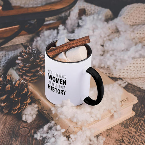 3dRose "Well Behaved Women Rarely Make History" Mug, Black, 11 oz