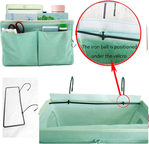 Green Bedside Caddy, Multi-Function Hanging Storage Basket for Bunk and Hospital Beds, Holds Glasses, Books, Mobile