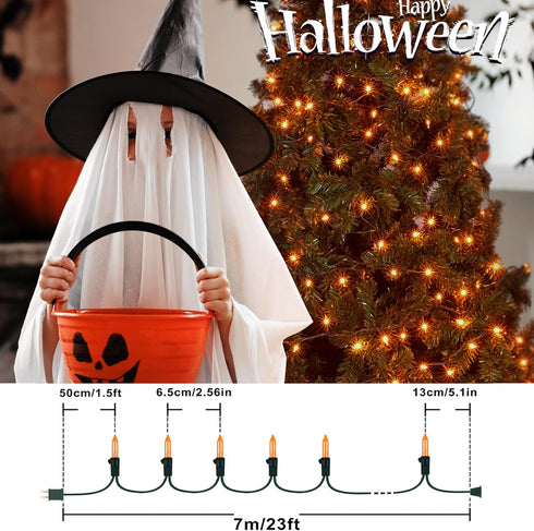 2PACK 13ft 50 String,120V Decor(2pcs) Hopolon Orange Halloween Lights, Orange Lights Fall String Light, Plug in Green