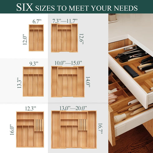 Bamboo Silverware Organizer, Kitchen Drawer Utensil Holder, Cutlery Tray with Grooved Drawer Dividers