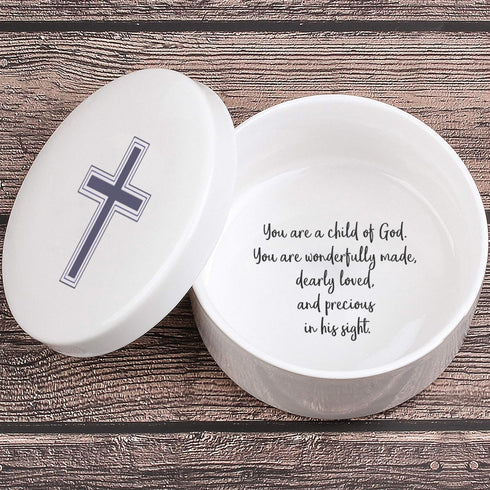 Keepsake First Communion Jewelry for Boys & Girls, Baptism Ceramic Box, Godparent Gift, Christening & Baby Shower