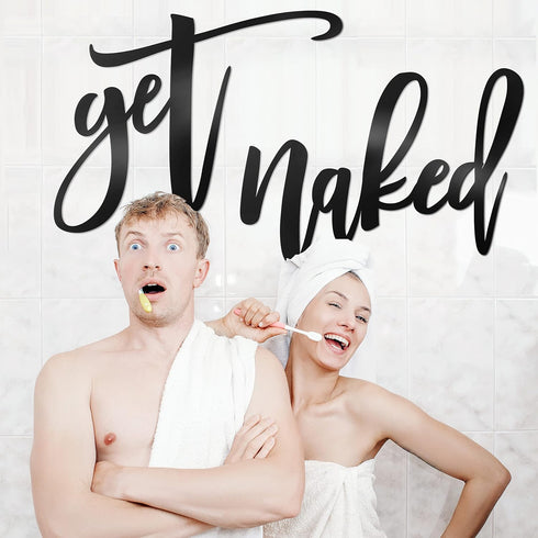 Vivegate Get Naked Sign – 15” X 19” Bathroom Wall Decor Bath Word Art Decals Black Metal Letters