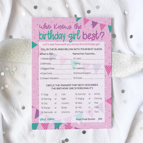 DISTINCTIVS 5x7 Birthday Girl Best Cards, 10 Count - Sleepover Games, How Well Do You Know Her