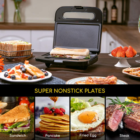 Aigostar Sandwich Maker, Non-Stick Panini Press, Breakfast Grilled Cheese Maker, Stainless Steel Tostadora de Pan
