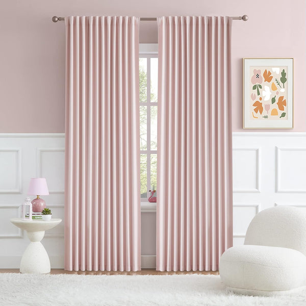 DUALIFE 2 Panels Baby Pink Curtains for Girls Bedroom 70 Inch Wide-