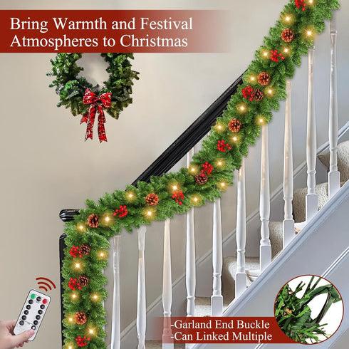 9 8 TURNMEON Dual Color Change Ft Prelit Christmas Garland Remote Control Warm White & Multicolor Lights Timer Modes