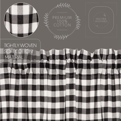 VHC Brands Annie Buffalo Check Cotton Farmhouse Kitchen Curtains Rod Pocket Balloon Valance, 15x60, Black