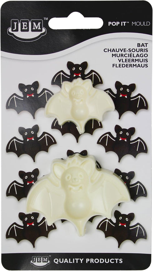 JEM Enterprises Pop It - Bat Shaped Mold for Cake Decorating, Set of 2, Large & Small Sizes, White