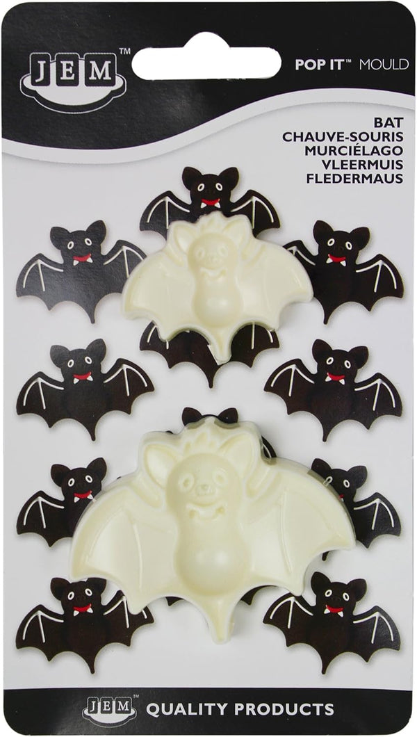 JEM Enterprises Pop It - Bat Shaped Mold for Cake Decorating, Set of 2, Large & Small Sizes, White