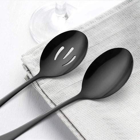LIANYU 8 Pack Large Black Serving Spoons, 9.8 Inch Stainless Steel Utensils Set
