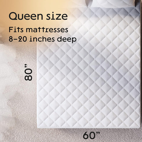 Niagara Cotton Mattress Protector Queen 60x80, Non Noisy Cooling Breathable Ultra Plush, Fits 20 Inches Deep