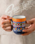 Set 6 14 oz HENXFEN LEAD Boho Ceramic Coffee Mugs of Porcelain Cups for Latte, Cappuccino, Tea & Cocoa Microwave