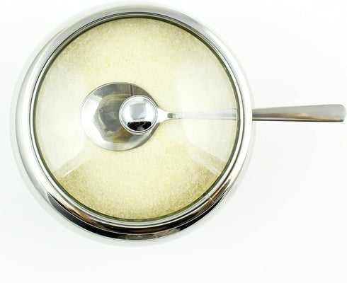 Zoie + Chloe Stainless Steel Sugar Bowl with Glass Lid, Bonus Spoon, 2 Cup Capacity (500ml)