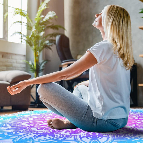 Tablecloth,59'',Aqua Large Microfiber Boho Mandala Beach Towel Round Bohemian Beach Blanket Hippie Indian Throw Blanket