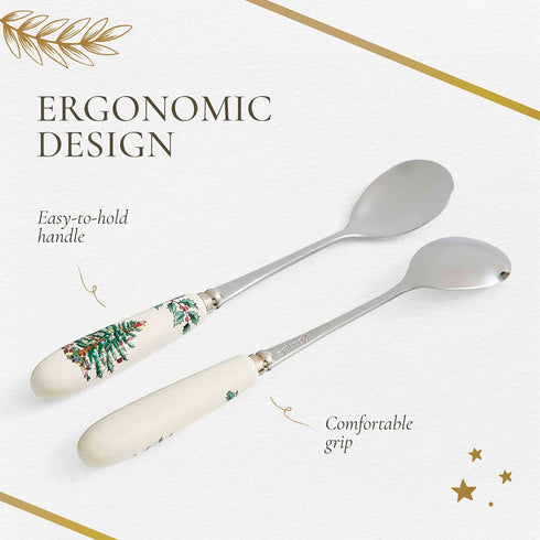 Spode Christmas Tree Teaspoons Set of 6, 6-Inch Stainless Steel Holiday Silverware with Porcelain Handles