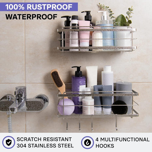 KINCMAX Premium Shower Caddy - 2-Pack Adhesive Organizer, No Drill Rustproof Stainless Steel Shower Shelves
