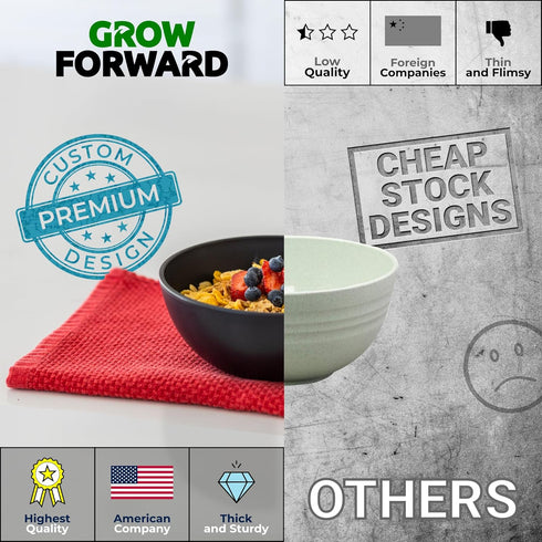 Grow Forward Premium Wheat Straw Bowls Set of 8 - Reusable 20oz Hard Plastic Bowls for Kitchen, Camping, Ramen,
