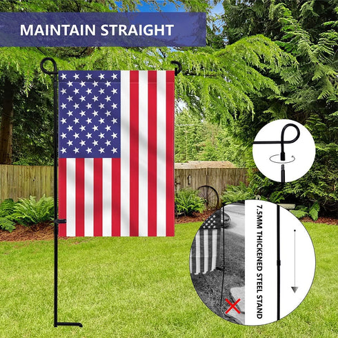 YEAHOME Garden Flag Holder Stand, 6mm Weather-Proof Black Metal Flagpole with Tiger Clip and Rubber Stopper