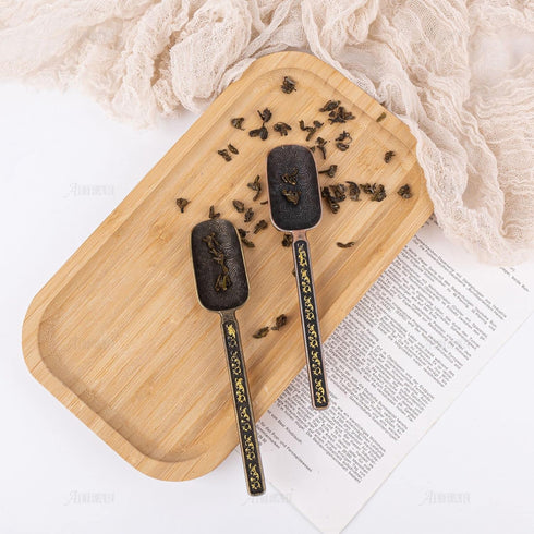 AUEAR 2 Pack Vintage Loose Leaf Tea Scoops, Copper Metal Measuring Shovel Spoons for Coffee