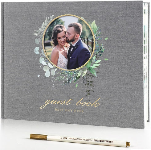 Wedding Guest Book, Polaroid Guest Book Alternative, 100 Pages Thick Paper, 8" x 10" with Markers and Protectors