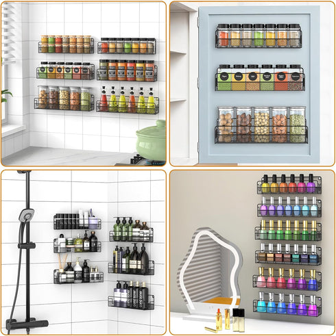 OneAhead Design 3 6 Pack Wall Mounted Spice Rack Organizer, Pantry Door Organizer & Hanging Storage Baskets, Metal