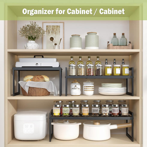 Countertop 1 Pack) DOLALIKE Expandable kitchen Organizer, Stackable Cabinet Shelf Organizers, Space Saving Spice Rack