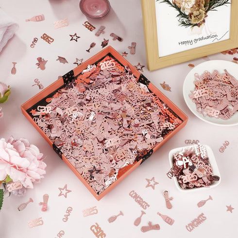Konsait 2025 Rose Gold Graduation Confetti, 2 Oz/1700+ Pieces for Birthday & Graduation Party Decor