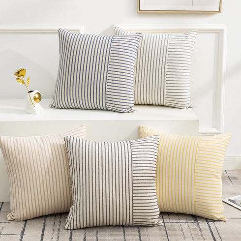 22x22, Set 2, YCOLL Farmhouse Pillow Covers Modern Accent Square Throw Pillow Covers of Blue and Beige Striped