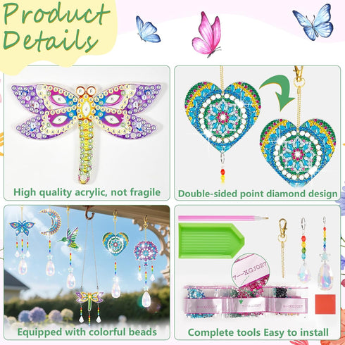 6 3D YUNVI Pcs Diamonds Paintings Suncatcher, Double Sided Diamonds Paintings Wind Chime Paint by Number, Diamond