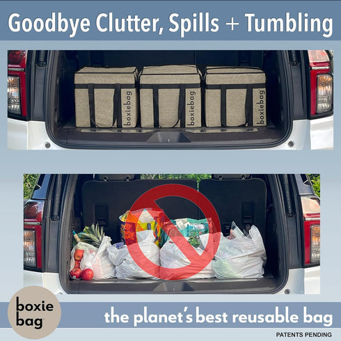 2 Boxiebag Reusable Grocery Bag (Single) Durable Reusable Shopping Bag Box. Insulate, Stand Up, Stay Open, Fold Flat